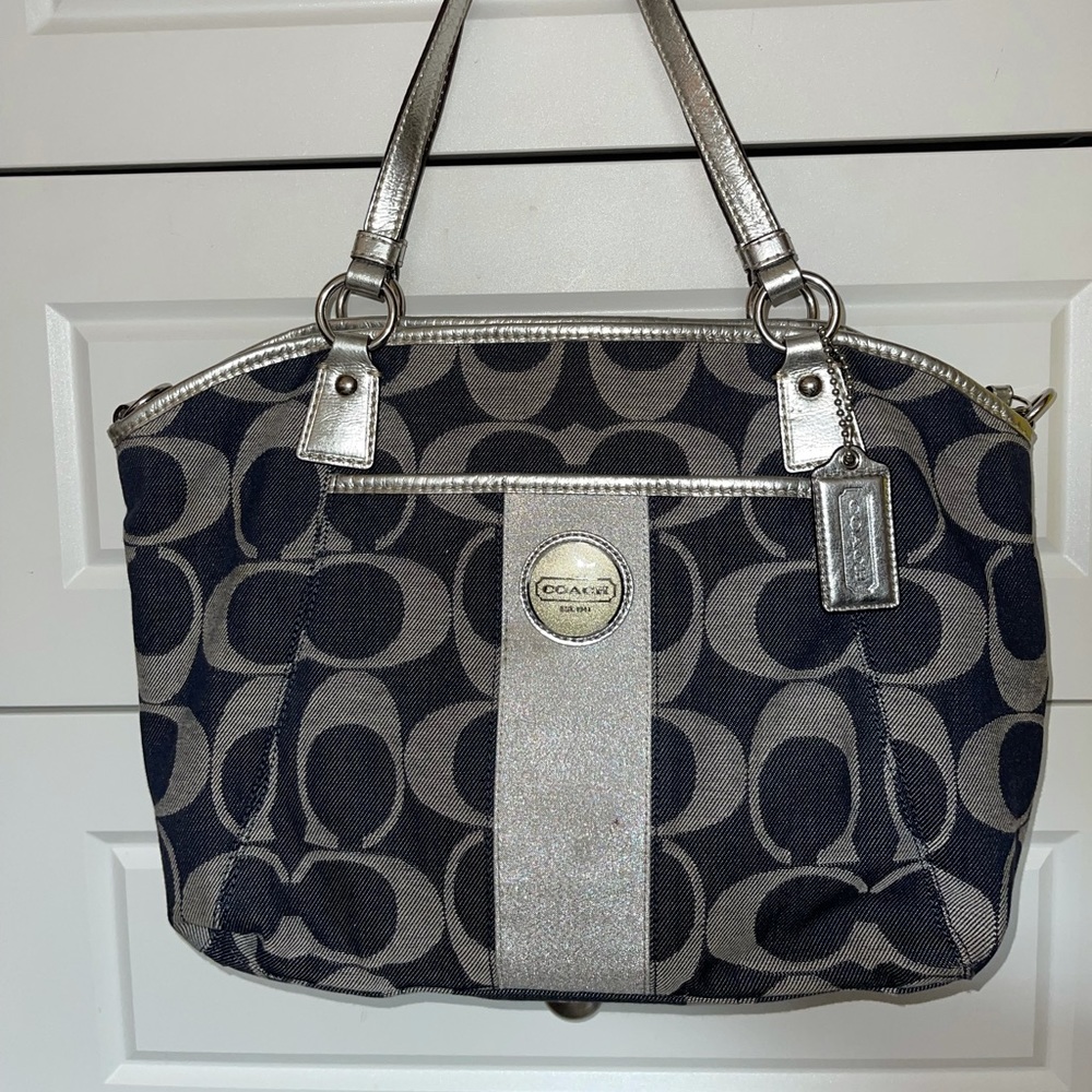 Coach Black/Gray Signature Canvas Stripe Tote